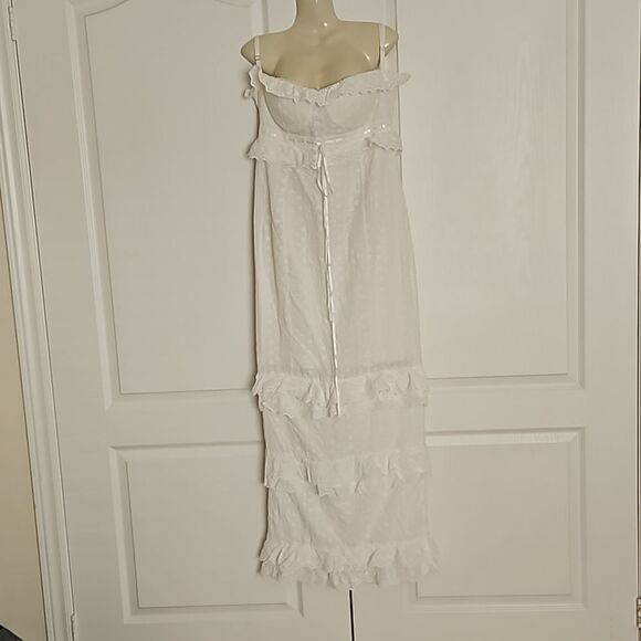 Sunfere Eyelet Embroidery Spaghetti Straps Maxi Dress With Back Slit Large White - Picture 2 of 16